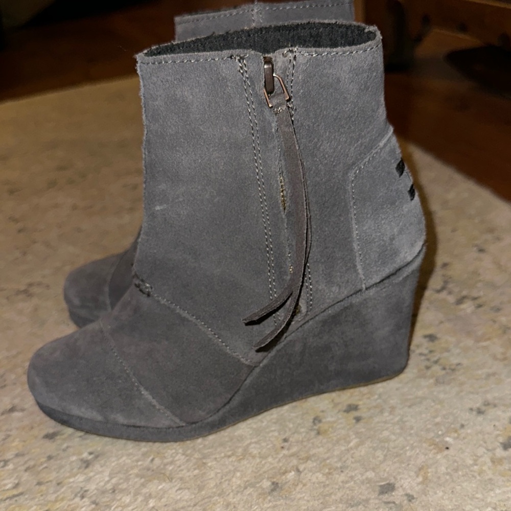Gray Suede Wedge Ankle Boots 7